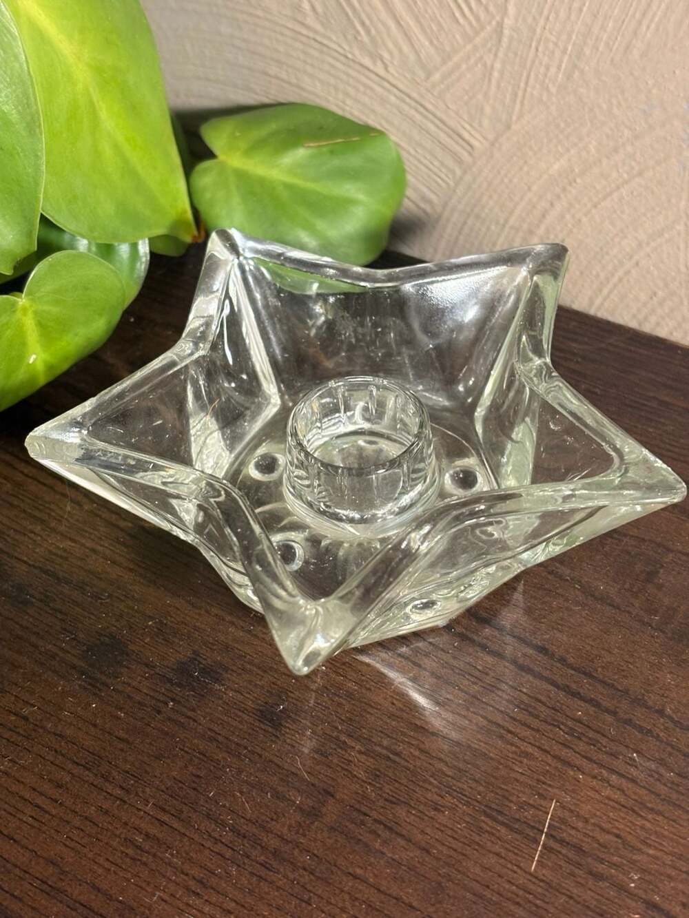Vintage Hazel-Atlas Clear Glass 5-Point Star Taper Candle Holder